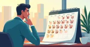 Homem analisando um calendário com datas destacadas sobre como pedir distrato de imóvel.